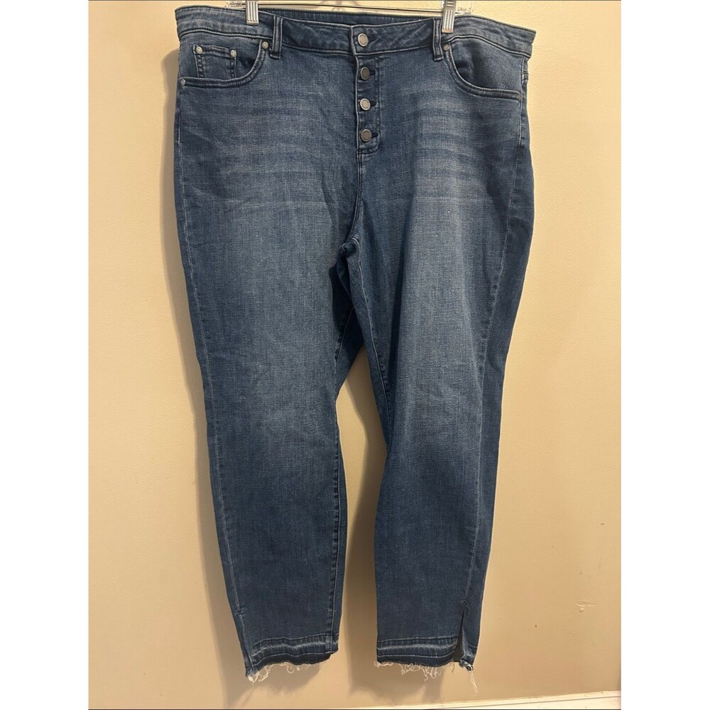 Vince Camuto 20W Plus High Rise Skinny Crop Jeans Medium Wash Denim Button Fly